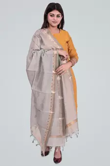 Pure Chanderi Silk Banarasi Zari Booti Dupatta