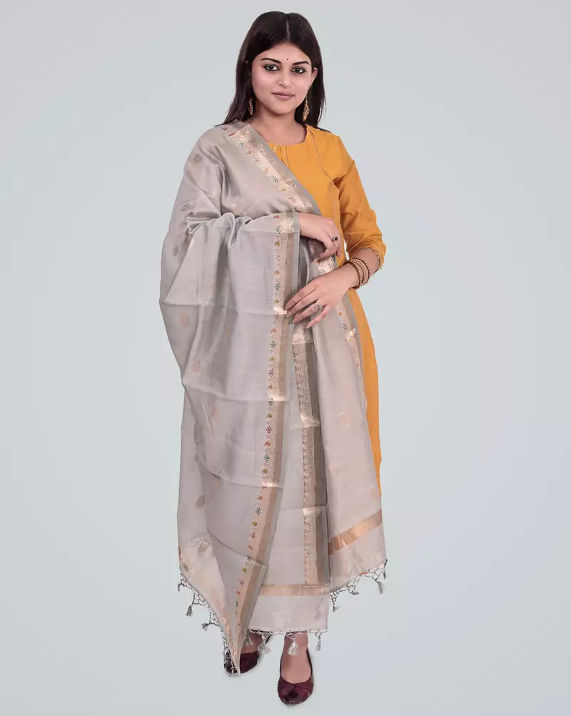 Pure Chanderi Silk Banarasi Zari Booti Dupatta