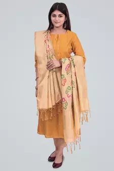 Semi Kataan Silk Banarasi Zari Floral Jaal Dupatta