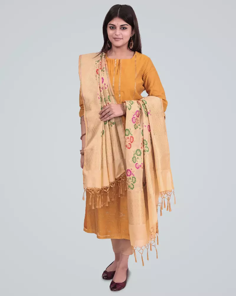 Semi Kataan Silk Banarasi Zari Floral Jaal Dupatta