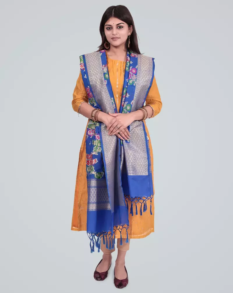 Semi Kataan Silk Banarasi Zari Floral Jaal Dupatta