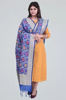 Semi Kataan Silk Banarasi Zari Floral Jaal Dupatta