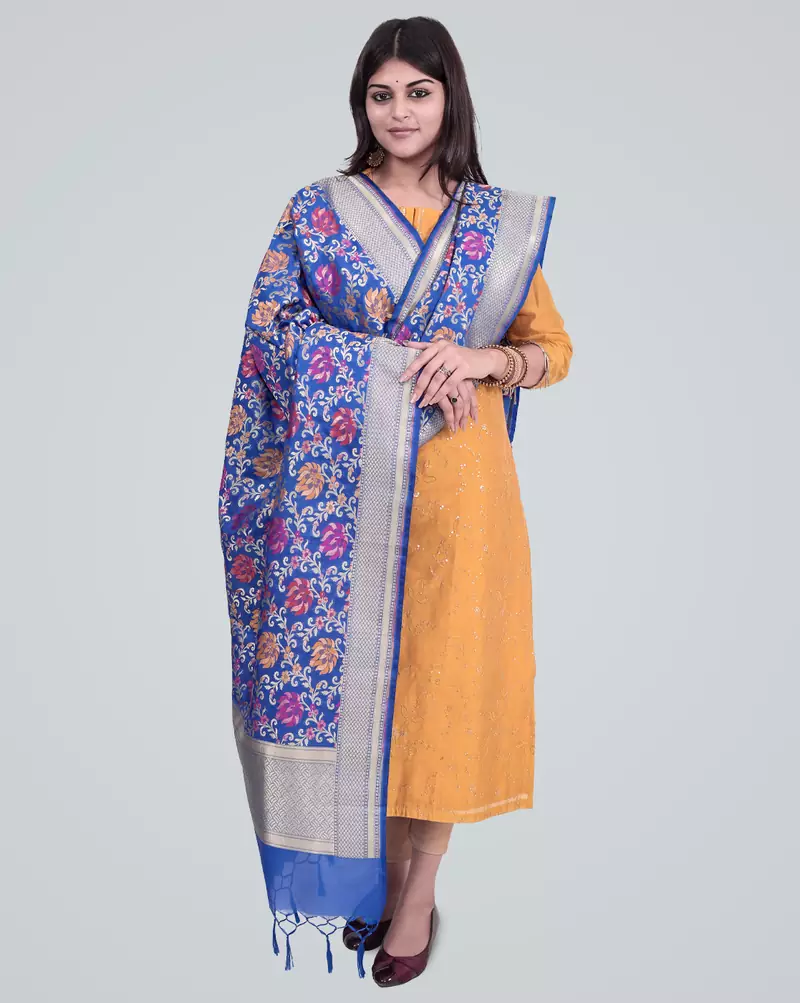 Semi Kataan Silk Banarasi Zari Floral Jaal Dupatta