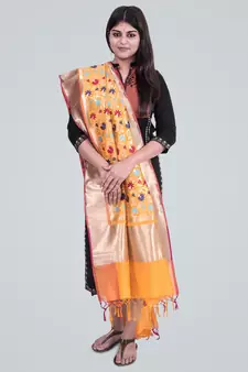 Semi Kataan Silk Banarasi Zari Floral Jaal Dupatta