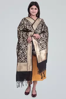 Semi Kataan Silk Banarasi Zari Floral Jaal Dupatta