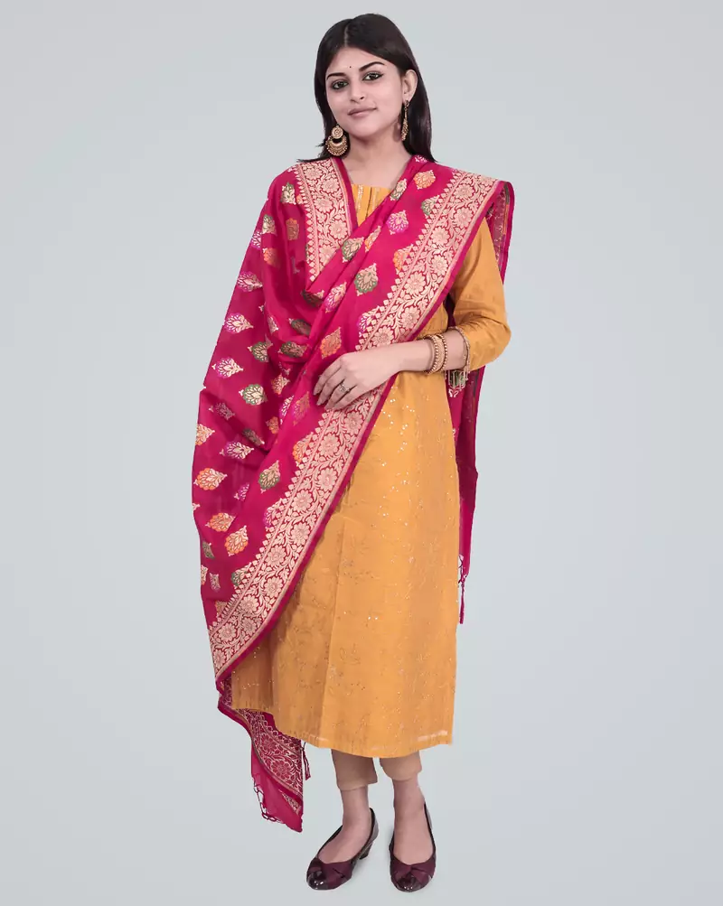 Semi Kataan Silk Banarasi Zari Boota Dupatta