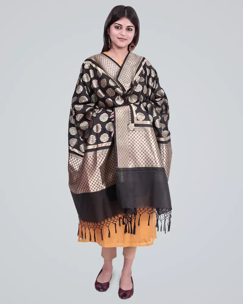 Semi Kataan Silk Banarasi Zari Boota Dupatta