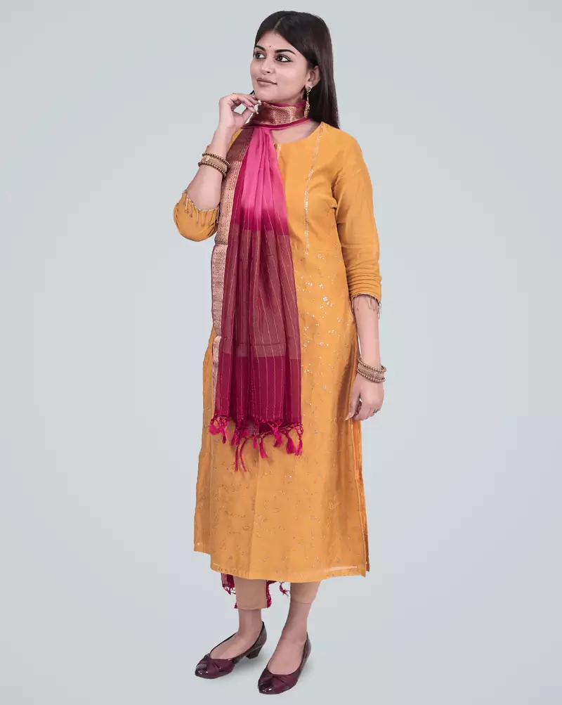 Pure Chiffon Silk Banarasi Zari Check Contrast Dupatta