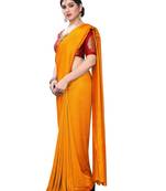 Mustar Vichitra Silk Plain Bollywood Saree With Banarasi Silk Blouse.