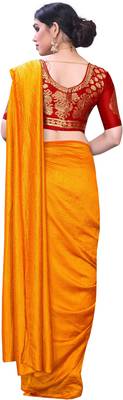 Mustar Vichitra Silk Plain Bollywood Saree With Banarasi Silk Blouse. 3