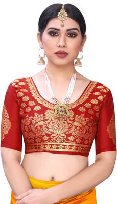 Mustar Vichitra Silk Plain Bollywood Saree With Banarasi Silk Blouse. 4