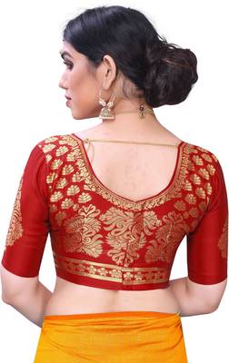 Mustar Vichitra Silk Plain Bollywood Saree With Banarasi Silk Blouse. 5