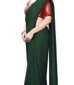 Dark Green Vichitra Silk Plain Bollywood saree With Banarasi Silk Blouse Piece.