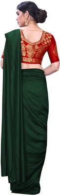 Dark Green Vichitra Silk Plain Bollywood saree With Banarasi Silk Blouse Piece. 3