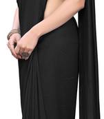 Black Vichitra Silk Plain Bollywood Saree with Banarasi Silk Blouse Piece.