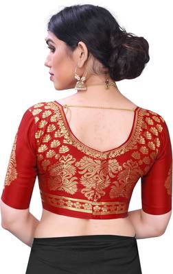 Black Vichitra Silk Plain Bollywood Saree with Banarasi Silk Blouse Piece. 5