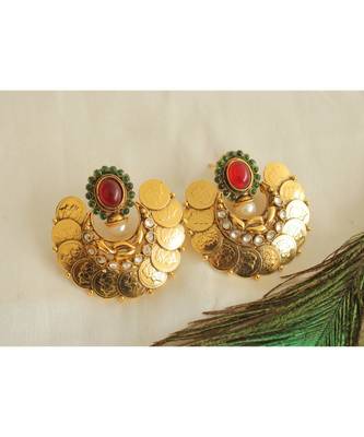 Beautiful Antique Kemp Green Ganesha Designer Coin Bali Earrings Dj23453 1