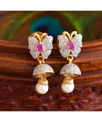 Awesome dual tone cz-ruby butterfly earrings -Dj07422 1