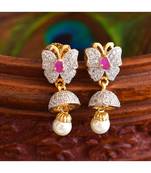 Awesome dual tone cz-ruby butterfly earrings -Dj07422