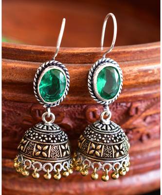 Beautiful Emerald Silver Color Designer Jhumkka Dj22749 1