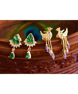 Beautiful Gold Tone Cz Set Of Two Combo Earrings Dj29621 1