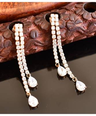 Beautiful Gold Tone Trendy Long Cz Earrings Dj27153 1