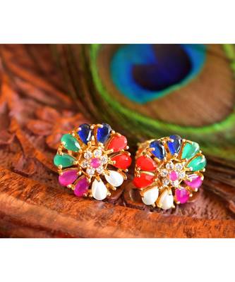 Beautiful Cz Navarathna Designer Earrings Dj18494 1