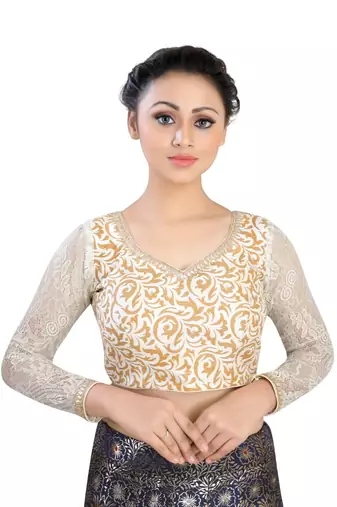 Cream Silk readymade blouse