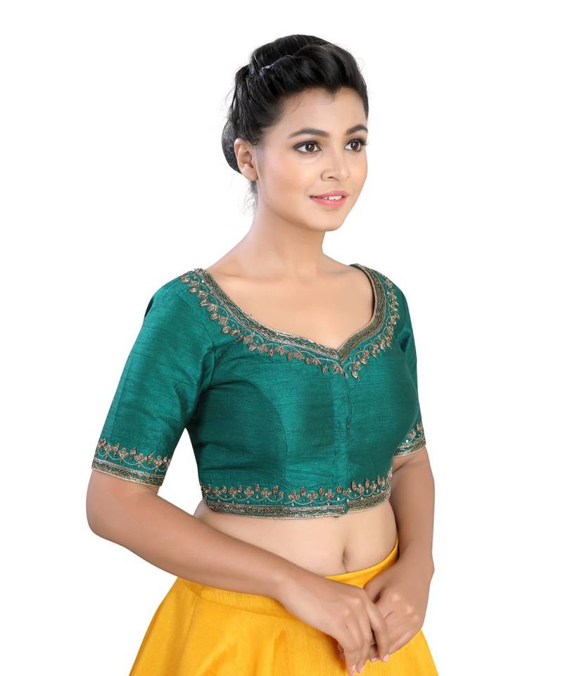 Green Silk readymade blouse