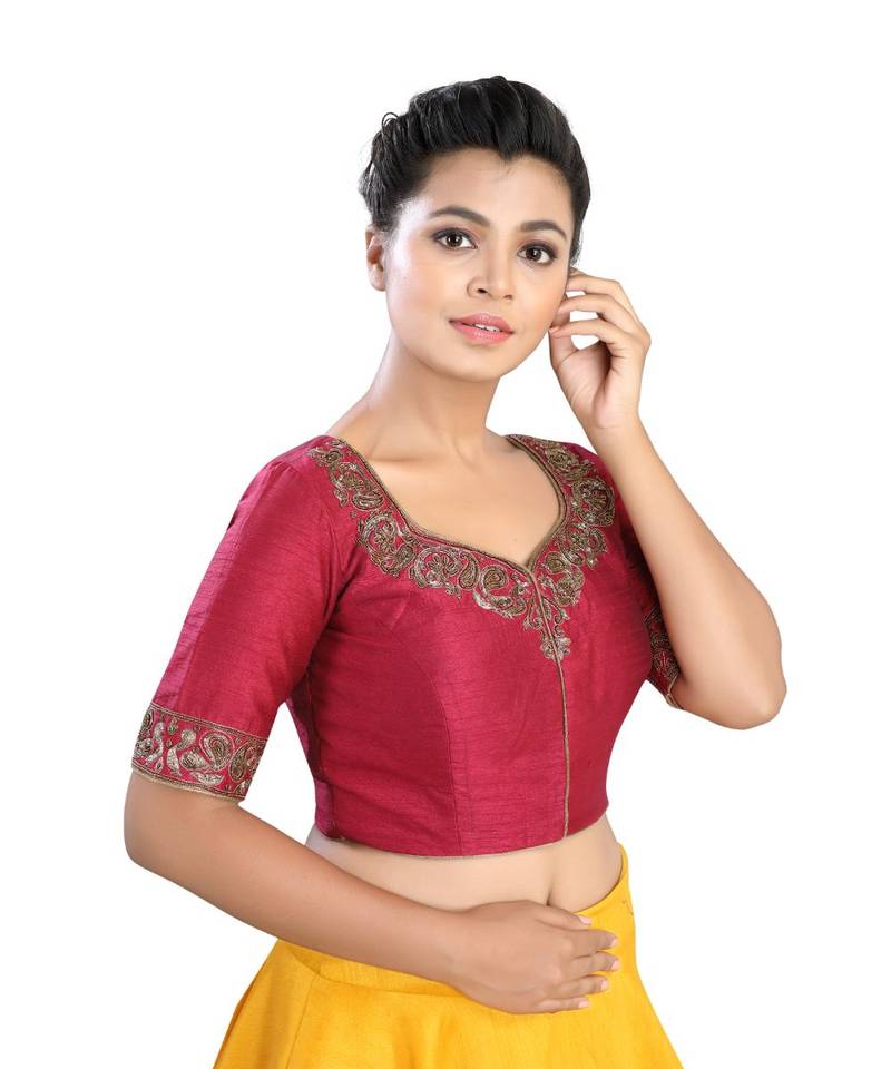 Maroon Silk readymade blouse