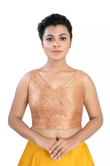 Peach Brocade readymade blouse