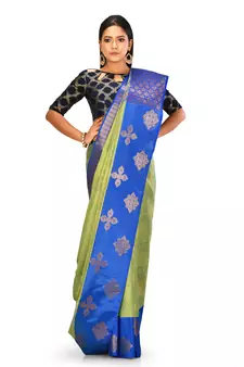 Light green woven art silk saree with blouse