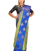 Light green woven art silk saree with blouse
