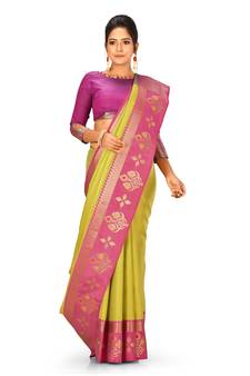 Yellow woven art silk saree with blouse
