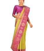 Yellow woven art silk saree with blouse