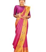 Pink woven art silk saree with blouse