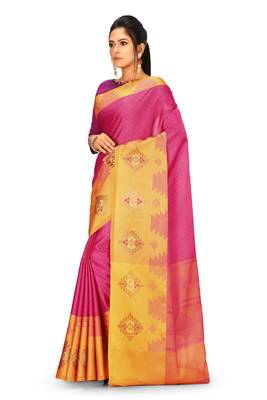 Pink woven art silk saree with blouse 2