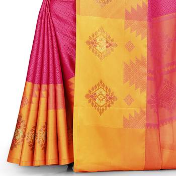 Pink woven art silk saree with blouse 3