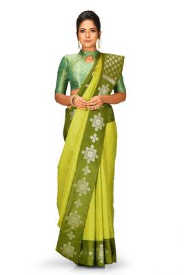 Light green woven art silk saree with blouse 1