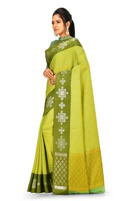 Light green woven art silk saree with blouse 2