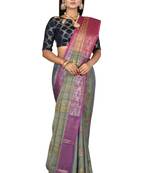 Navy blue woven matka silk saree with blouse