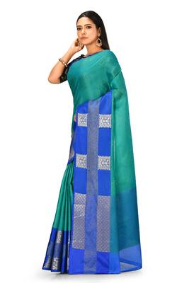 Green woven art silk saree with blouse 2