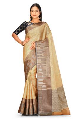 Light beige woven art silk saree with blouse 1