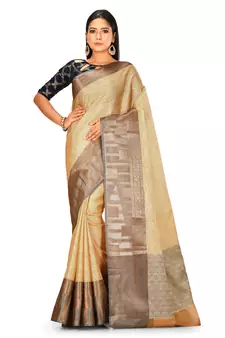 Light beige woven art silk saree with blouse