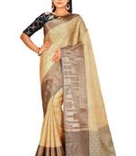 Light beige woven art silk saree with blouse