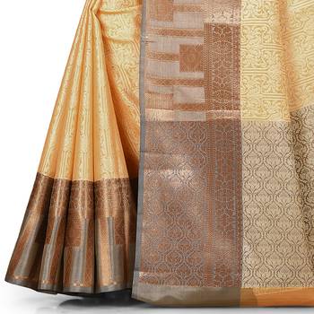 Light beige woven art silk saree with blouse 3