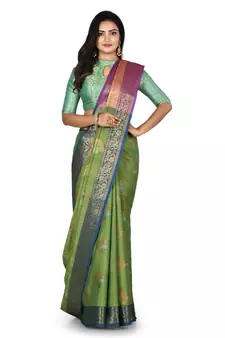 Green woven matka silk saree with blouse