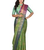 Green woven matka silk saree with blouse