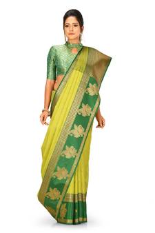 Light green woven art silk saree with blouse