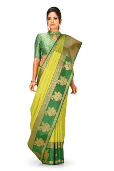 Light green woven art silk saree with blouse